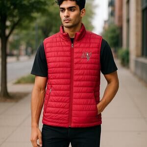 Tampa Bay Buccaneers NFL Red Quilted Vest Zip Front Large‎ Lightweight